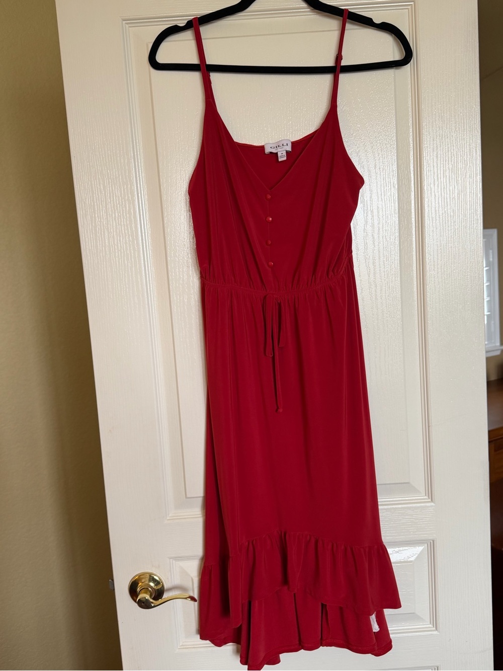 Gilli Red Sleeveless Midi Dress with Ruffle Hem